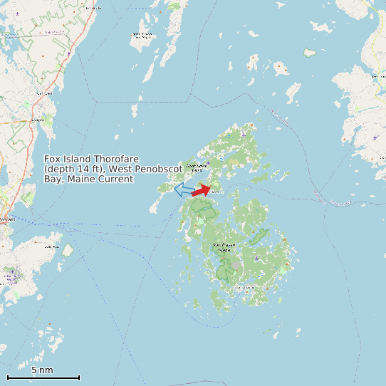 Map of Fox Island Thorofare (depth 14 ft), West Penobscot Bay, Maine Current Prediction Station