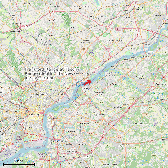 Map of Frankford Range at Tacony Range (depth 7 ft), New Jersey Current Prediction Station