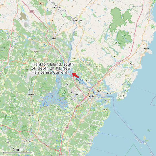 Map of Frankfort Island, south of (depth 24 ft), New Hampshire Current Prediction Station