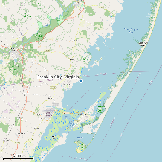 Map of Franklin City, Virginia Tide Prediction Station