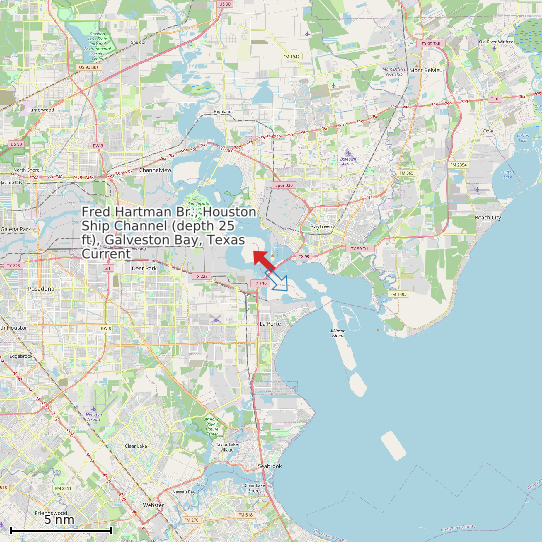 Map of Fred Hartman Br., Houston Ship Channel (depth 25 ft), Galveston Bay, Texas Current Prediction Station