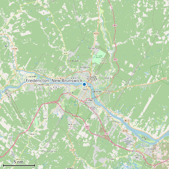 Map of Fredericton, New Brunswick Tide Prediction Station