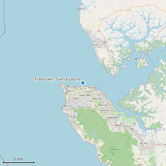 Map of Freetown, Sierra Leone Tide Prediction Station