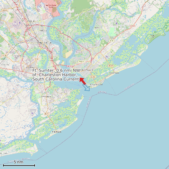 Map of Ft. Sumter, 0.6 nmi NW of, Charleston Harbor, South Carolina Current Prediction Station
