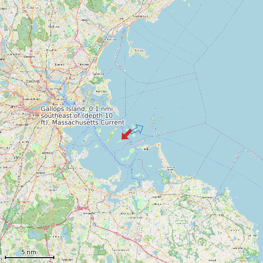 Map of Gallops Island, 0.1 nmi southeast of (depth 10 ft), Massachusetts Current Prediction Station