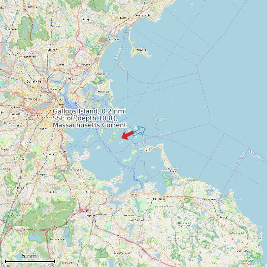 Map of Gallops Island, 0.2 nmi SSE of (depth 10 ft), Massachusetts Current Prediction Station