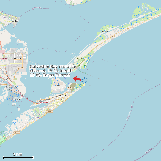 Map of Galveston Bay entrance channel, LB 11 (depth 13 ft), Texas Current Prediction Station