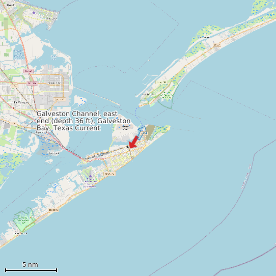 Map of Galveston Channel, east end (depth 36 ft), Galveston Bay, Texas Current Prediction Station