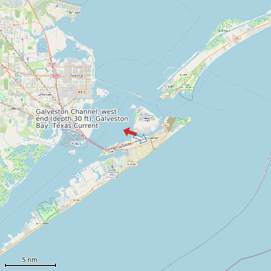 Map of Galveston Channel, west end (depth 30 ft), Galveston Bay, Texas Current Prediction Station