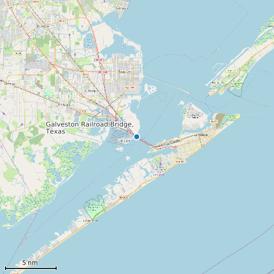 Map of Galveston Railroad Bridge, Texas Tide Prediction Station