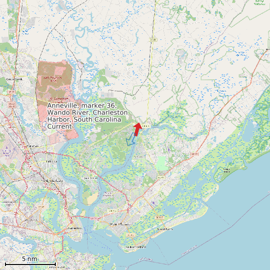Map of Anneville, marker 36, Wando River, Charleston Harbor, South Carolina Current Prediction Station