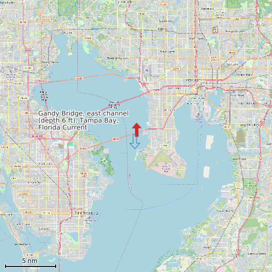 Map of Gandy Bridge, east channel (depth 6 ft), Tampa Bay, Florida Current Prediction Station