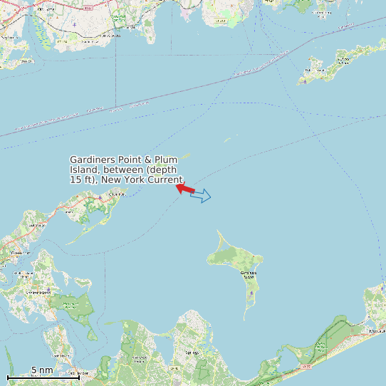 Map of Gardiners Point & Plum Island, between (depth 15 ft), New York Current Prediction Station