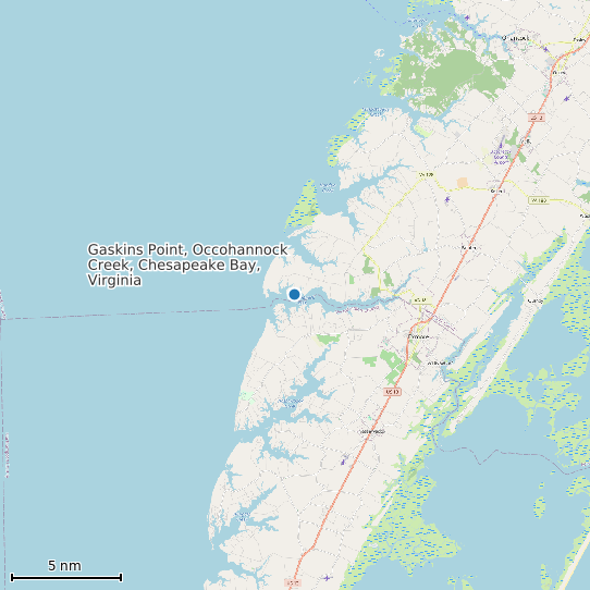 Map of Gaskins Point, Occohannock Creek, Chesapeake Bay, Virginia Tide Prediction Station