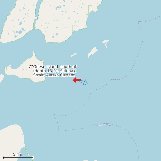 Map of Geese Island, south of (depth 13 ft), Sitkinak Strait, Alaska Current Prediction Station