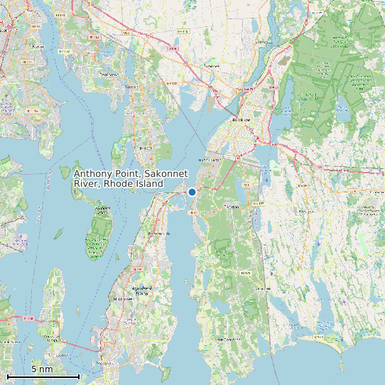 Map of Anthony Point, Sakonnet River, Rhode Island Tide Prediction Station