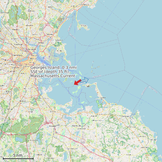 Map of Georges Island, 0.3 nmi SSE of (depth 35 ft), Massachusetts Current Prediction Station
