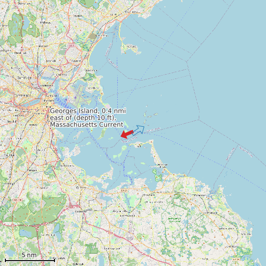 Map of Georges Island, 0.4 nmi east of (depth 10 ft), Massachusetts Current Prediction Station