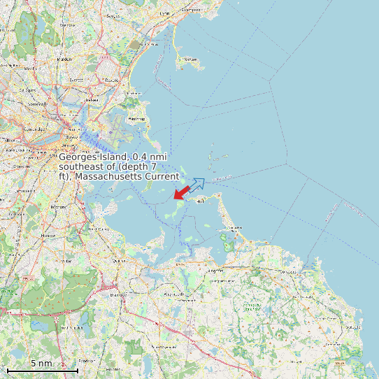 Map of Georges Island, 0.4 nmi southeast of (depth 7 ft), Massachusetts Current Prediction Station