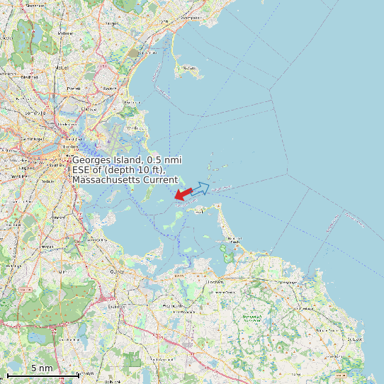 Map of Georges Island, 0.5 nmi ESE of (depth 10 ft), Massachusetts Current Prediction Station