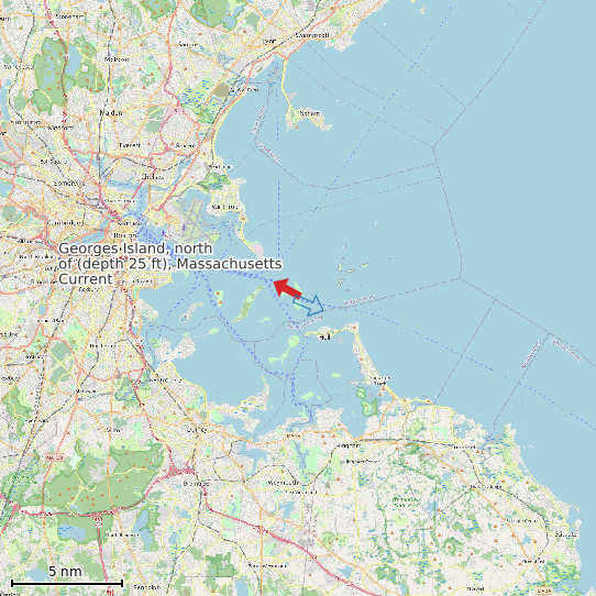 Map of Georges Island, north of (depth 25 ft), Massachusetts Current Prediction Station