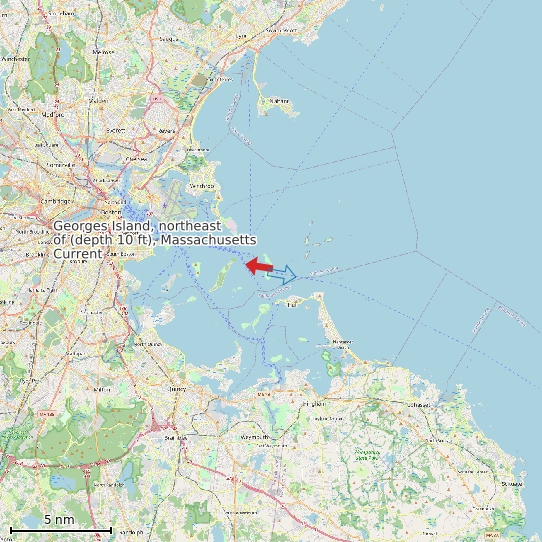 Map of Georges Island, northeast of (depth 10 ft), Massachusetts Current Prediction Station