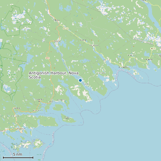 Map of Antigonish Harbour, Nova Scotia Tide Prediction Station