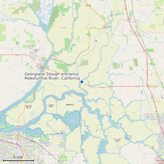 Map of Georgiana Slough entrance, Mokelumne River, California Tide Prediction Station