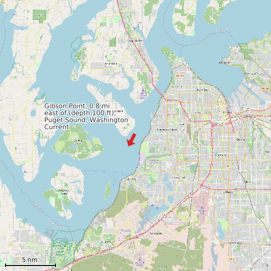 Map of Gibson Point, 0.8 mi east of (depth 100 ft), Puget Sound, Washington Current Prediction Station