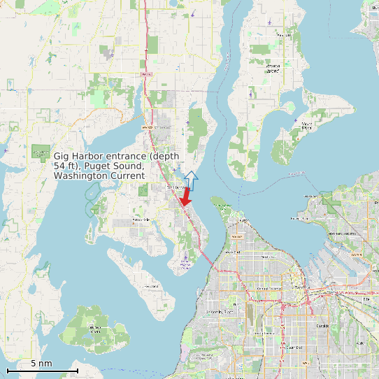 Map of Gig Harbor entrance (depth 54 ft), Puget Sound, Washington Current Prediction Station