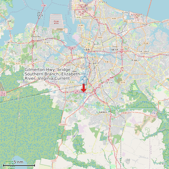 Map of Gilmerton Hwy. bridge, Southern Branch, Elizabeth River, Virginia Current Prediction Station