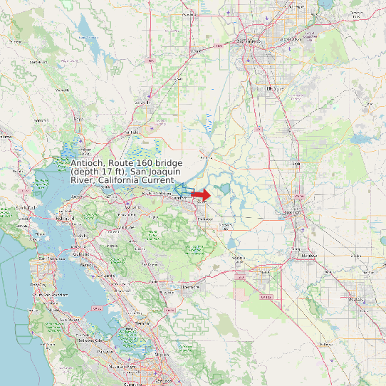 Antioch, Route 160 bridge (depth 17 ft), San Joaquin River, California Current map