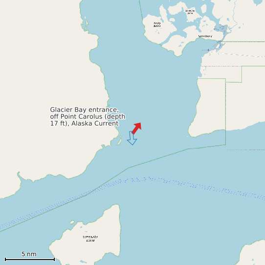 Map of Glacier Bay entrance, off Point Carolus (depth 17 ft), Alaska Current Prediction Station
