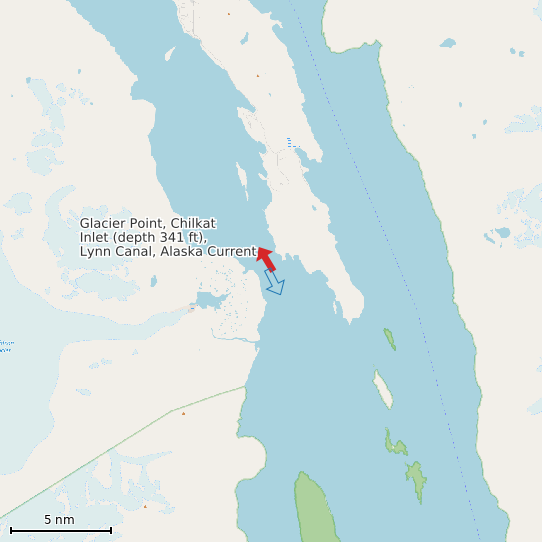 Map of Glacier Point, Chilkat Inlet (depth 341 ft), Lynn Canal, Alaska Current Prediction Station