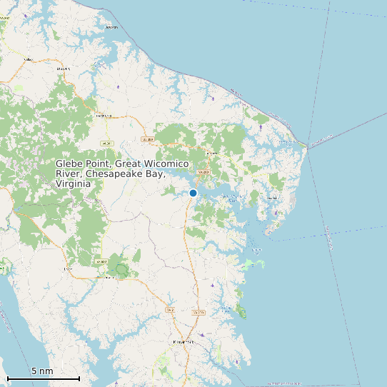 Map of Glebe Point, Great Wicomico River, Chesapeake Bay, Virginia Tide Prediction Station