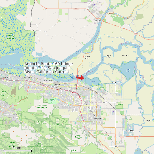 Map of Antioch, Route 160 bridge (depth 7 ft), San Joaquin River, California Current Prediction Station