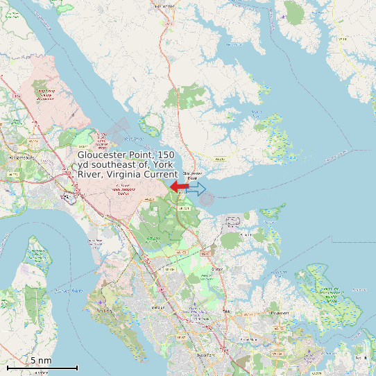 Map of Gloucester Point, 150 yd southeast of, York River, Virginia Current Prediction Station
