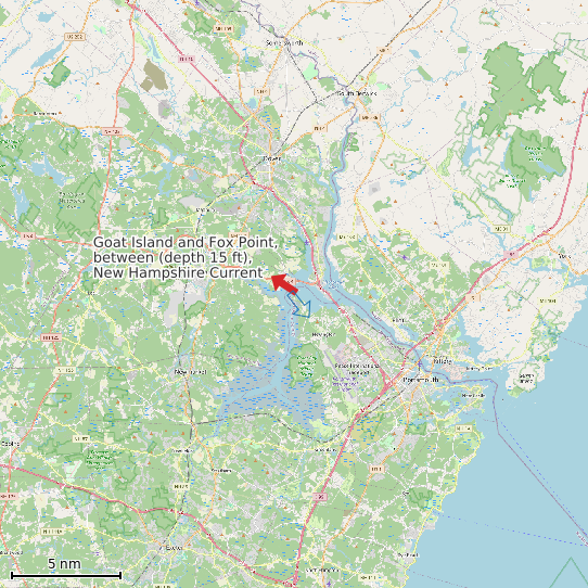 Map of Goat Island and Fox Point, between (depth 15 ft), New Hampshire Current Prediction Station