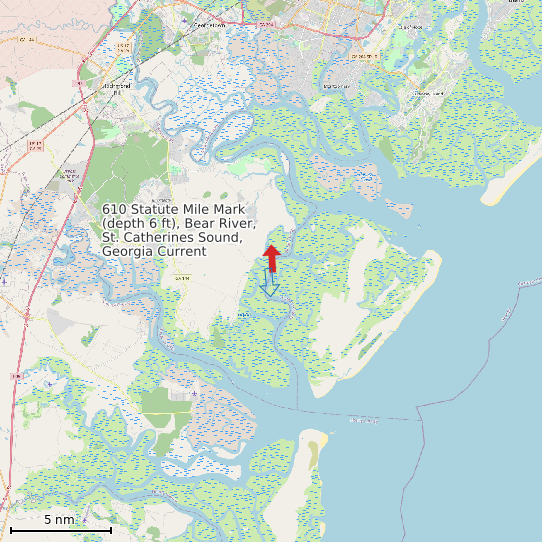 Map of 610 Statute Mile Mark (depth 6 ft), Bear River, St. Catherines Sound, Georgia Current Prediction Station