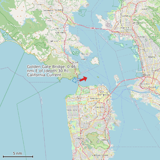 Map of Golden Gate Bridge, 0.46 nmi E of (depth 30 ft), California Current Prediction Station