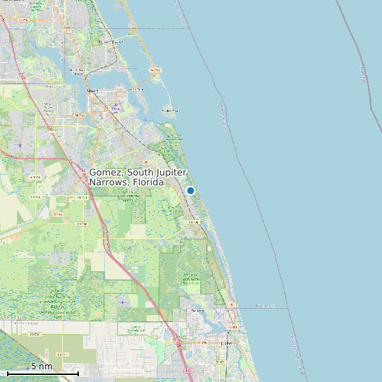 Map of Gomez, South Jupiter Narrows, Florida Tide Prediction Station