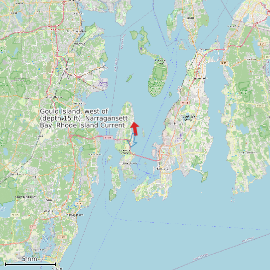 Map of Gould Island, west of (depth 15 ft), Narragansett Bay, Rhode Island Current Prediction Station