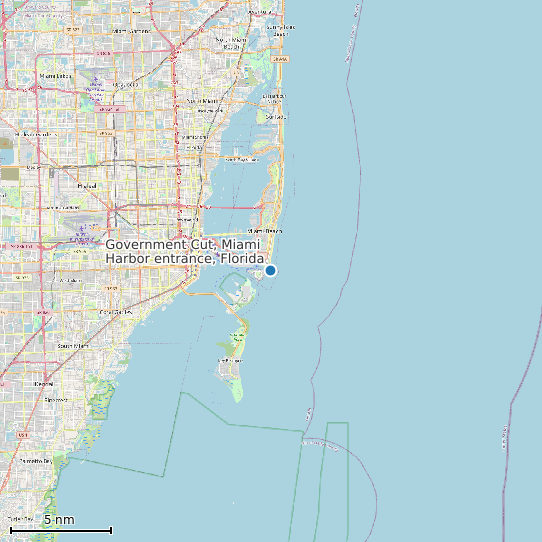 Map of Government Cut, Miami Harbor entrance, Florida Tide Prediction Station
