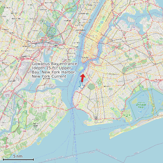 Map of Gowanus Bay entrance (depth 15 ft), Upper Bay, New York Harbor, New York Current Prediction Station