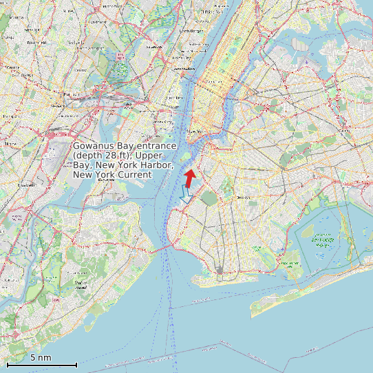 Map of Gowanus Bay entrance (depth 28 ft), Upper Bay, New York Harbor, New York Current Prediction Station