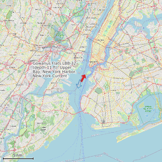 Map of Gowanus Flats LBB 32 (depth 11 ft), Upper Bay, New York Harbor, New York Current Prediction Station