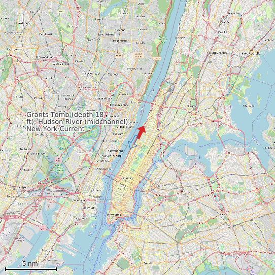 Map of Grants Tomb (depth 18 ft), Hudson River (midchannel), New York Current Prediction Station