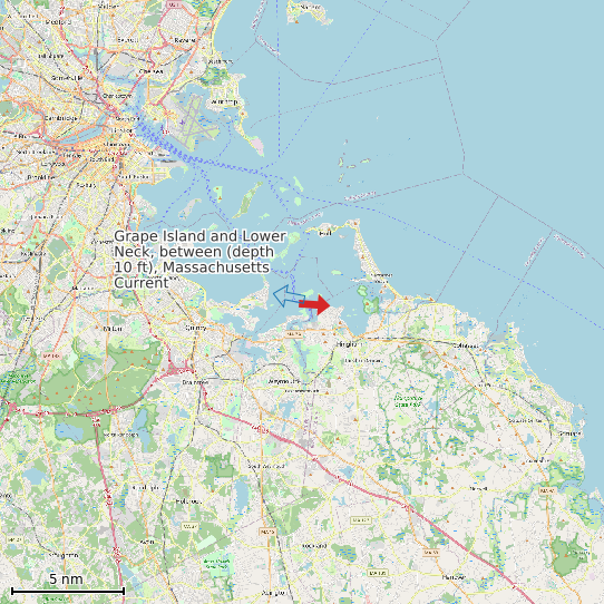 Map of Grape Island and Lower Neck, between (depth 10 ft), Massachusetts Current Prediction Station