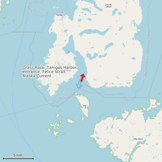 Map of Grass Rock, Tamgas Harbor entrance, Felice Strait, Alaska Current Prediction Station