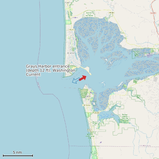Map of Grays Harbor entrance (depth 12 ft), Washington Current Prediction Station